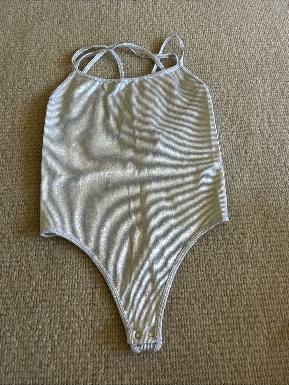 Windsor Light Gray Ribbed Strappy One-Piece Bodysuit
